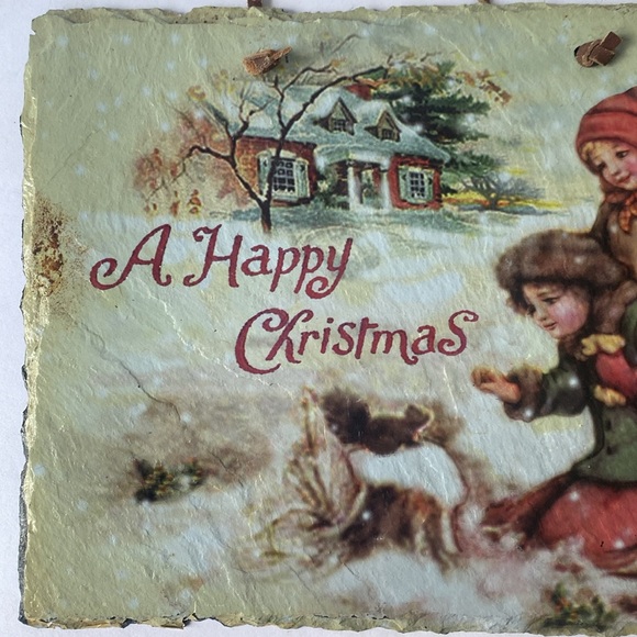 Vintage Christmas Scene slate wall decoration - Picture 2 of 7